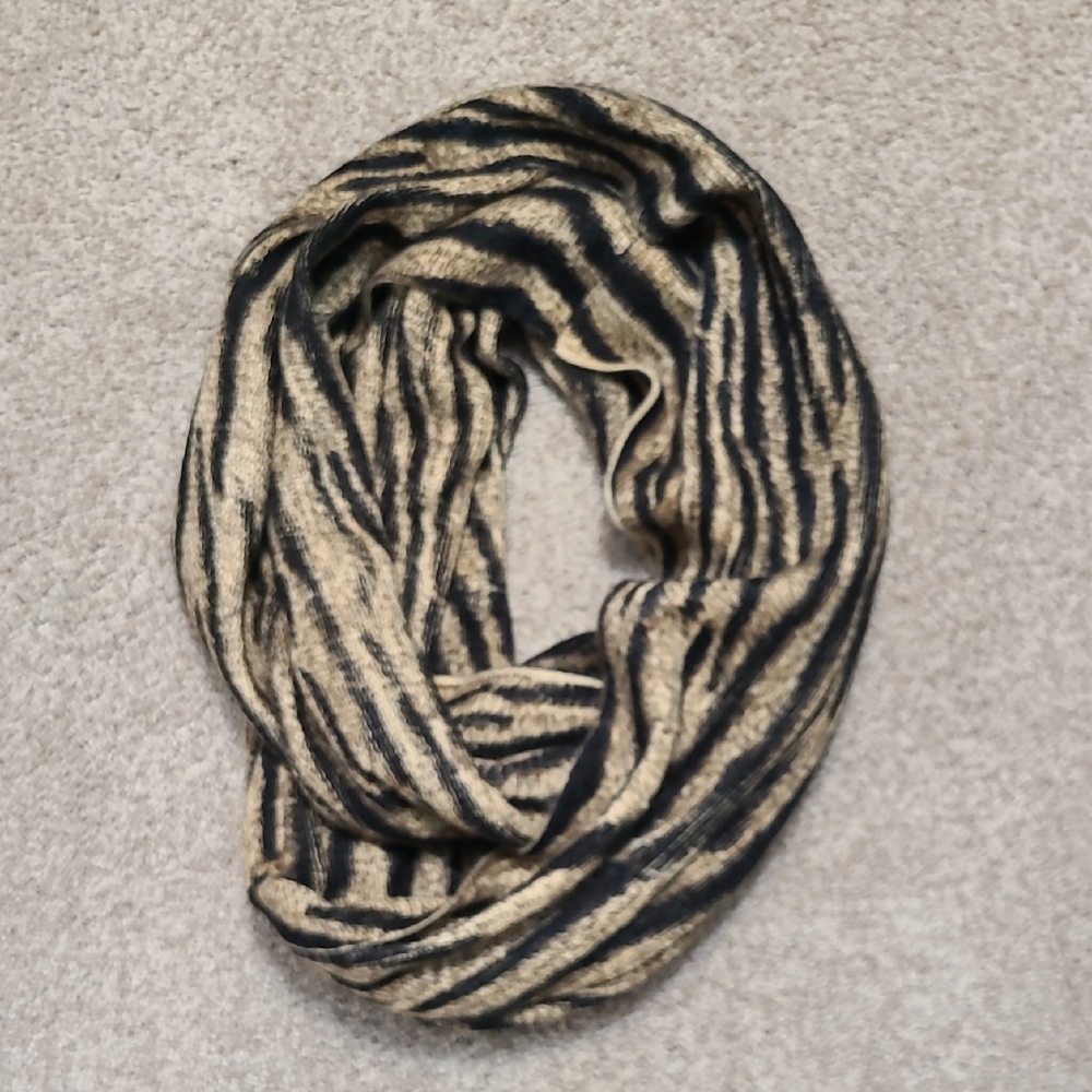 Michael Kors Black and Tan Infinity Scarf with Zebra Pattern